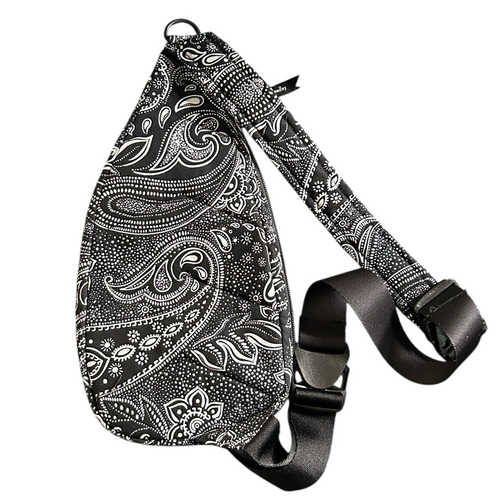 Vera Bradley Essential Sling Backpack Black and White Stellar Paisley Print - Picture 3 of 6